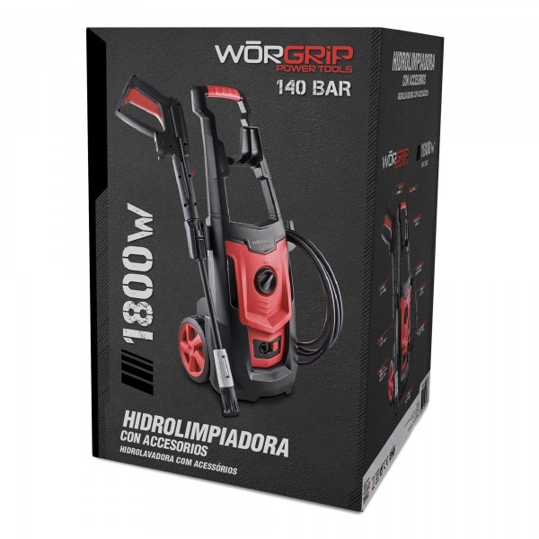 WORGRIP la Hidrolimpiadora de menos de 6 Kg de peso con 1800 w, 140 bar, caudal de agua de 7 Litros/Minuto